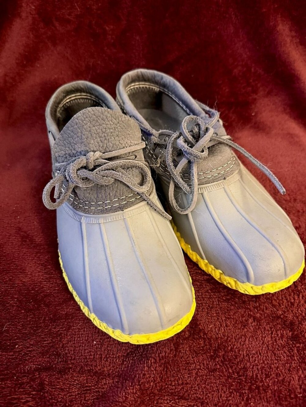 L.L. Bean Bean Boots Rubber Moc Ankle Duck Shoes, Gray & Yellow, Women's Size 8